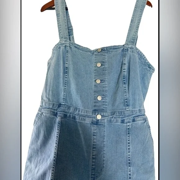 Ava & Viv Women's Denim Flare Jumpsuits Sleeveless Overalls Size 17 light No tag - Picture 5 of 15